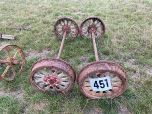 Wooden spoked Railway Wheels x 4 & axles