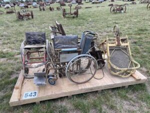 5 x Old Wheelchairs inc. cane framed chair