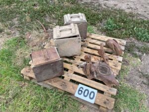 3 x Butter Churns & Paddles & cast iron items