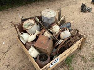 Assorted items, pottery, tins, fire tools, fire screens